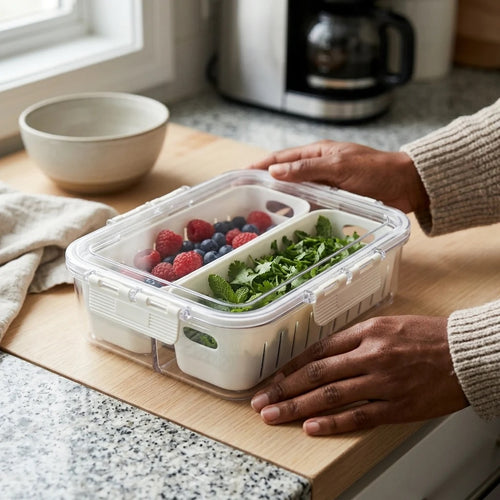  2 Section Plastic Snack Storage Container with Lid 